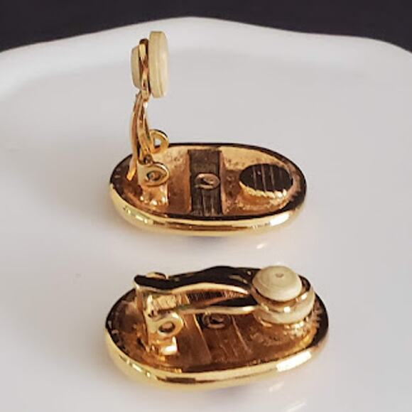 Swarovski Gold Plated Clip On Earrings with Green and Clear Crystals Signed - Picture 3 of 5